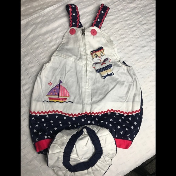 Girls Sailer Sunsuit with Hat and Pin Embroidered - Picture 1 of 10